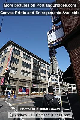 Crystal Ballroom:  Changing the Marquee (Portland, Oregon)