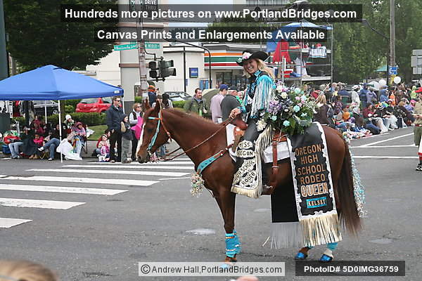 Oregon High School Rodeo Queen Kelsey, Lincoln County Rodeo Queen Malissa, Overland High School Marching Scots, Romancing the Rose: Spirit Mountain Casino Float, Rose Festival Grand Floral Parade 2008 (Portland, Oregon)