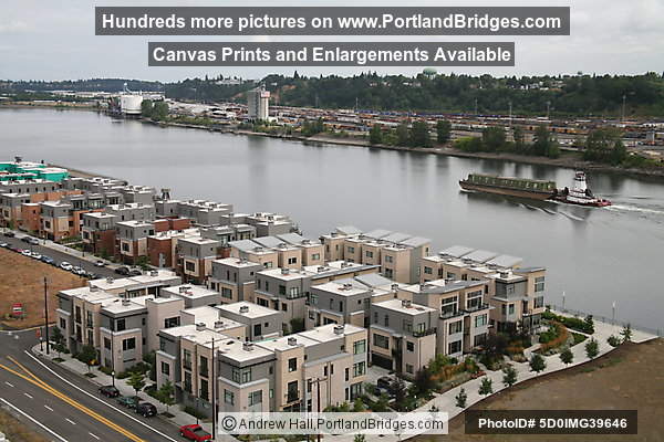 Riverscape Condos, Willamette River Tugboat, from Fremont Bridge (Portland, Oregon)