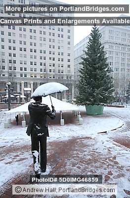Pioneer Court House Square, Umbrella Man, Snow, December 2008 (Portland, Oregon)