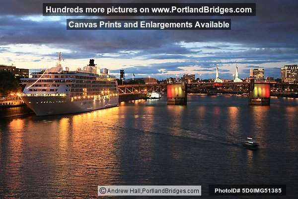 The World Cruise Ship, Docked, Morrison Bridge, Willamette River, Night, Portland, Oregon, June 2009