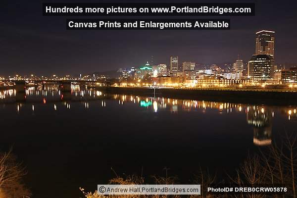 Portland Buildings, Willamette River, Reflections, Dusk