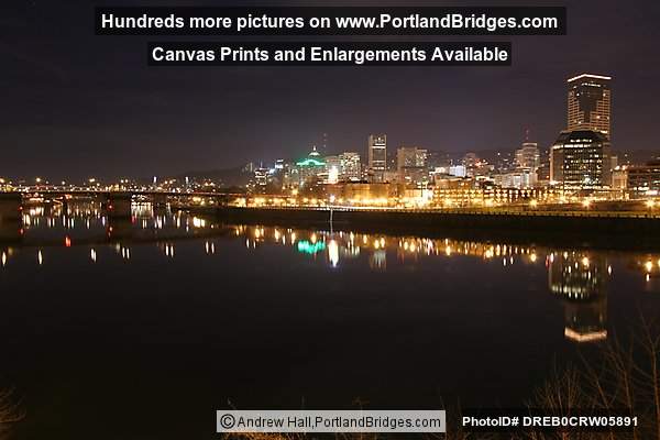 Portland Buildings, Willamette River, Reflections, Dusk
