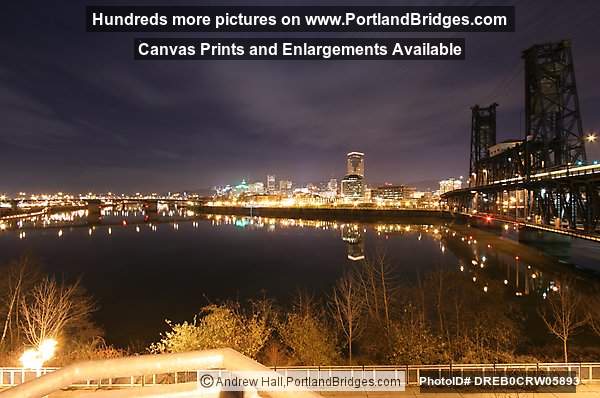 Portland Buildings, Willamette River, Reflections, Dusk