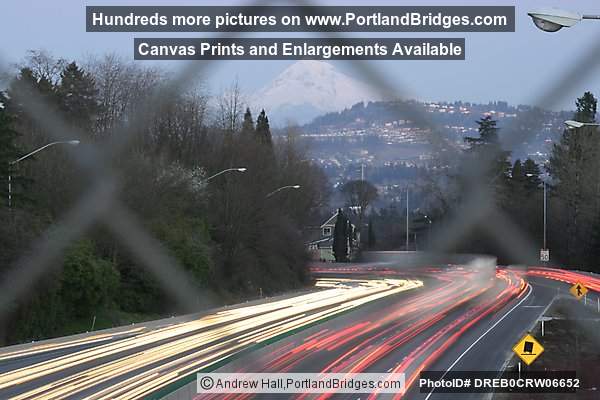 Terwilliger Curves, Car Lights, Mt. Hood, Dusk (Portland, Oregon)