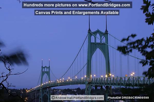 St. Johns Bridge, Lights, Dusk (Portland, Oregon)