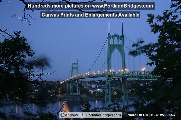 St. Johns Bridge, Lights, Dusk (Portland, Oregon)