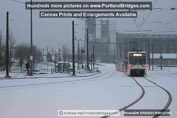 MAX Train in Snow, Rose Quarter, Steel Bridge (Portland, Oregon)