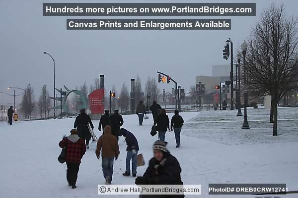 People in Snow at Rose Quarter (Portland, Oregon)