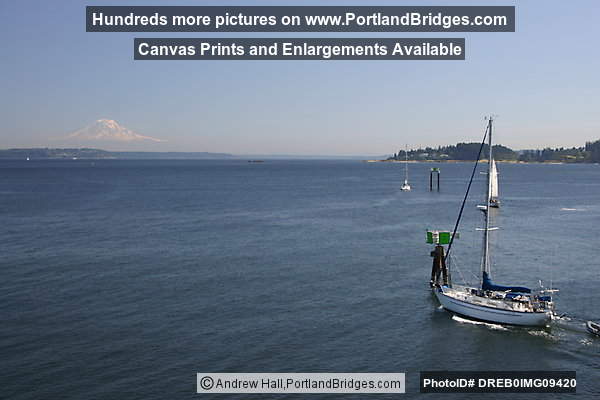 Mt. Rainier from Elliot Bay, Sailboats