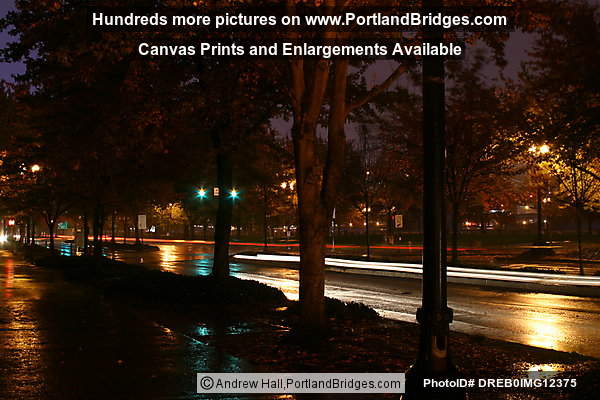 Naito Parkway, Rain, Light Streaks, Dusk (Portland, Oregon)