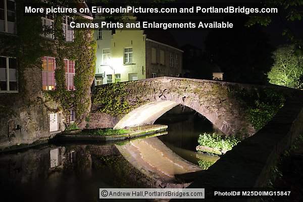 Bridge over Dijver Canal, Dusk, Brugge, Belgium