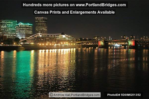The World Cruise Ship, Docked, Willamette River, Night, Morrison Bridge, Portland, Oregon, June 2009