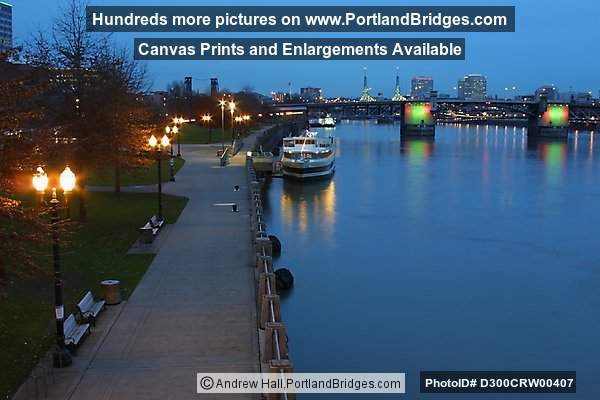Morrison Bridge, Lighted, Willamette River, Dusk (Portland, Oregon)