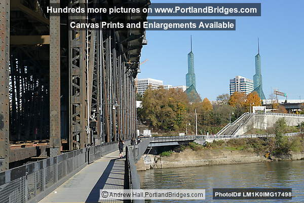 Walking Across Lower Deck of Steel Bridge, Convention Center (Portland, Oregon)