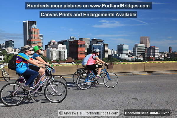 Bridge Pedal Cyclists on Marquam Bridge, City View (Portland, Oregon)