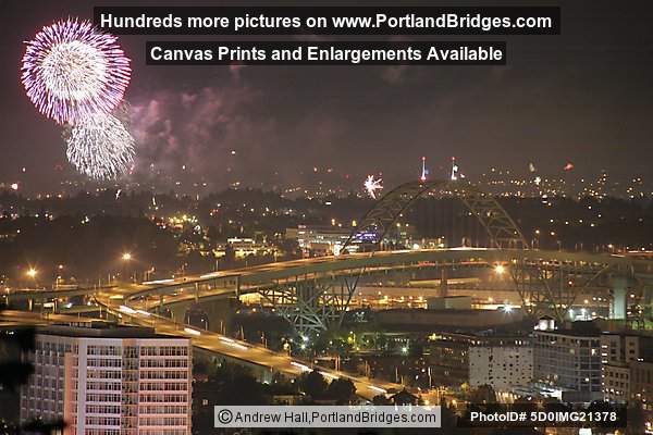 Fort Vancouver Fireworks and Fremont Bridge, Dusk (Portland, Oregon)