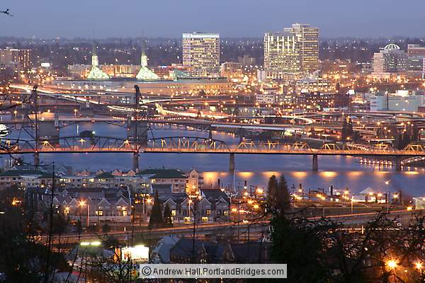 Willamette River, Bridges, Buildings, Facing NE Portland, Dusk