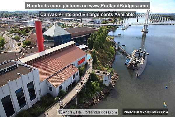 Tilikum Crossing, OMSI, USS Blueback, from Marquam Bridge (Portland, Oregon)