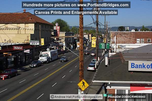 SE Hawthorne Blvd, Portland, from roof of Fred Meyer, 2002
