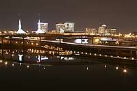 Portland Downtown Night Reflections Burnside Bridge 