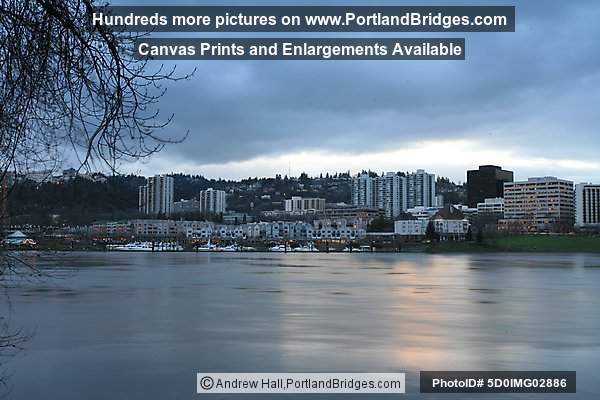 Riverplace and Portland Center Apartments, Willamette River, Dusk