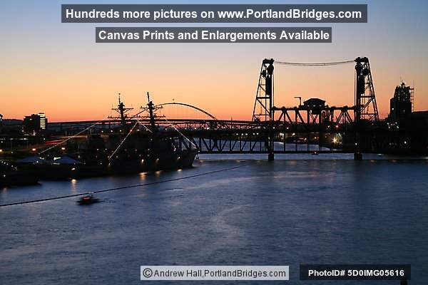 Rose Festival Ships, Steel Bridge, Willamette River, Dusk (Portland, Oregon)