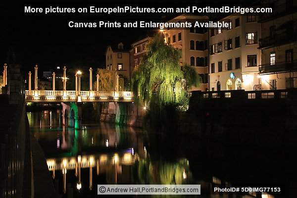 Cobbler's Bridge, Ljubljana, Dusk, Reflection