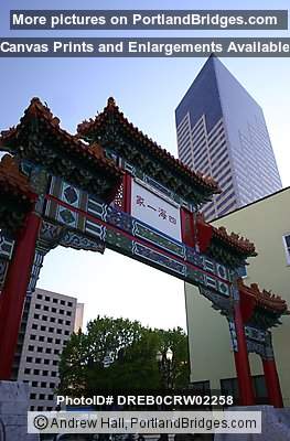 US Bancorp Tower, from Portland Chinatown, Gate