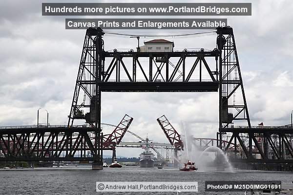 Steel Bridge, Broadway Bridge Raised, USS William P. Lawrence (Portland, Oregon)