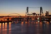Steel Bridge, Fremont Bridge, Orange Sky, Dusk