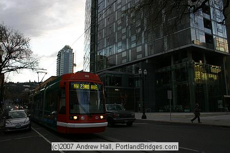 Downtown Portland, Streetcar, SW 10th Avenue at Eliot Towers Condos
